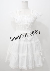 BABY,THE STARS SHINE BRIGHT / Innocent Ribbon Lace シャーリングジャンパースカート  白 Y-25-07-12-068-BA-OP-SZ-ZY