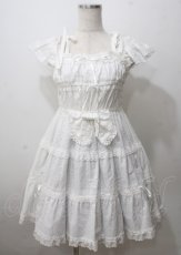 画像1: BABY,THE STARS SHINE BRIGHT / Innocent Ribbon Lace シャーリングジャンパースカート  白 Y-25-07-12-068-BA-OP-SZ-ZY (1)