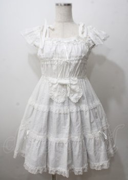 画像1: BABY,THE STARS SHINE BRIGHT / Innocent Ribbon Lace シャーリングジャンパースカート  白 Y-25-07-12-068-BA-OP-SZ-ZY