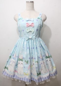 画像1: Angelic Pretty / マシュマロバニーリボンジャンパースカート  サックス Y-25-07-12-079-AP-OP-SZ-ZY