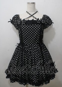 画像1: Angelic Pretty / クロスレースドットワンピース  黒 Y-25-07-12-084-AP-OP-SZ-ZY