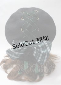 ATELIER PIERROT / ハリー・ポッター リボンブローチ付きレースアップベレー帽  スリザリン Y-25-07-12-011-EL-AC-SZ-ZY