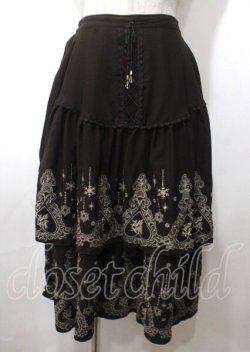 画像1: axes femme / 二段刺繍入ロングスカート M 茶 Y-25-07-12-103-AX-SK-SZ-ZY