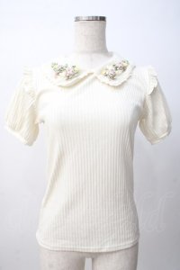 axes femme POETIQUE / フラワーリボン刺繍襟プルオーバー M 生成り Y-25-07-14-036-AX-TO-SZ-ZY