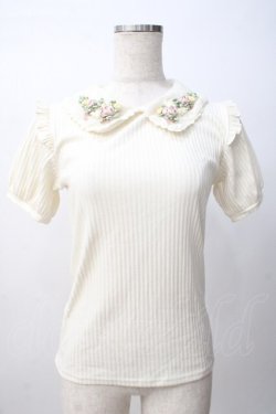 画像1: axes femme POETIQUE / フラワーリボン刺繍襟プルオーバー M 生成り Y-25-07-14-036-AX-TO-SZ-ZY
