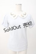 axes femme POETIQUE / フラワーリボン刺繍襟プルオーバー M サックス Y-25-07-14-037-AX-TO-SZ-ZY
