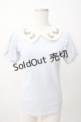 axes femme POETIQUE / フラワーリボン刺繍襟プルオーバー M サックス Y-25-07-14-037-AX-TO-SZ-ZY