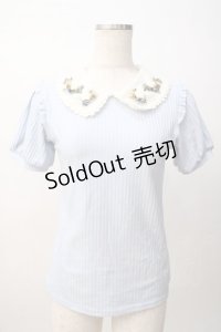 axes femme POETIQUE / フラワーリボン刺繍襟プルオーバー M サックス Y-25-07-14-037-AX-TO-SZ-ZY