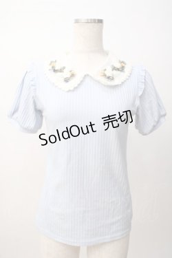 画像1: axes femme POETIQUE / フラワーリボン刺繍襟プルオーバー M サックス Y-25-07-14-037-AX-TO-SZ-ZY
