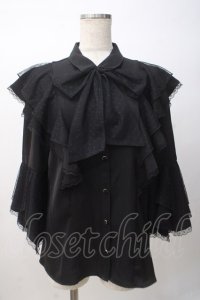 axes femme / ドットチュールリボン姫袖ブラウス F 黒 Y-25-07-14-040-AX-BL-SZ-ZY