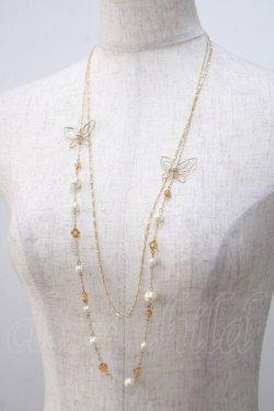 画像1: axes femme / 蝶×パール2連ネックレス  ゴールド Y-25-07-14-005-AX-AC-SZ-ZY