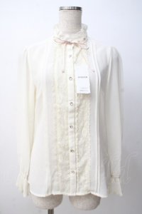 axes femme / 袖プリーツスタンドフリルブラウス M キナリ Y-25-07-14-048-AX-BL-SZ-ZY