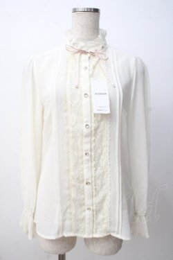 画像1: axes femme / 袖プリーツスタンドフリルブラウス M キナリ Y-25-07-14-048-AX-BL-SZ-ZY