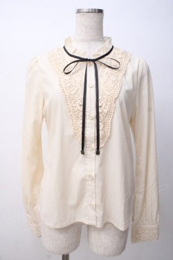 画像1: axes femme / リボン付きレース使いブラウス M 生成り Y-25-07-14-050-AX-BL-SZ-ZY