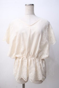 画像1: axes femme / 総刺繍Vネックブラウス M 生成り Y-25-07-14-051-AX-BL-SZ-ZY