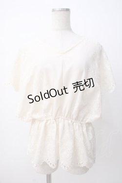 画像1: axes femme / 総刺繍Vネックブラウス M 生成り Y-25-07-14-051-AX-BL-SZ-ZY