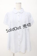 axes femme POETIQUE / スカラップ刺繍ブラウス M ブルー Y-25-07-14-053-AX-BL-SZ-ZI