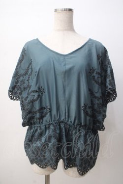 画像1: axes femme / 総刺繍Vネックブラウス M Bグリーン Y-25-07-14-055-AX-BL-SZ-ZY