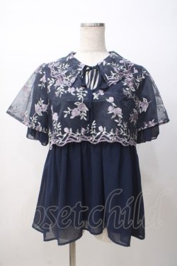 画像1: axes femme / チュール刺繍ロングシャツ M 紺 Y-25-07-14-056-AX-BL-SZ-ZY