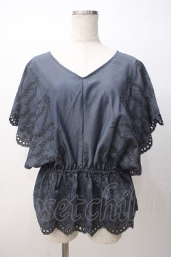 画像1: axes femme / 総刺繍Vネックブラウス M 紺 Y-25-07-14-057-AX-BL-SZ-ZY