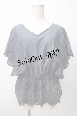 画像1: axes femme / 総刺繍Vネックブラウス M 紺 Y-25-07-14-057-AX-BL-SZ-ZI