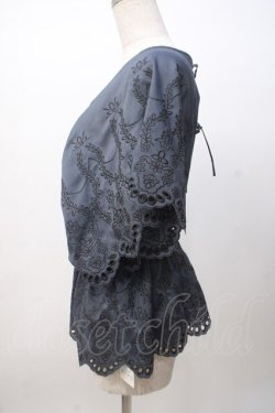 画像2: axes femme / 総刺繍Vネックブラウス M 紺 Y-25-07-14-057-AX-BL-SZ-ZY