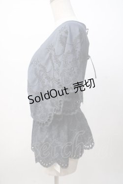 画像2: axes femme / 総刺繍Vネックブラウス M 紺 Y-25-07-14-057-AX-BL-SZ-ZI