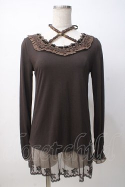 画像1: axes femme / はしごレース薔薇ホルターカットソー M 茶 Y-25-07-14-059-AX-TO-SZ-ZY
