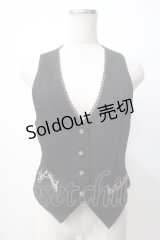 axes femme / 音楽柄刺繍ベスト M 黒 Y-25-07-14-060-AX-JA-SZ-ZY