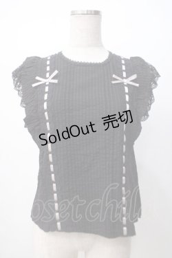 画像1: axes femme POETIQUE / フリルノースリーブブラウス M 黒 Y-25-07-14-064-AX-BL-SZ-ZY