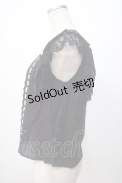 画像2: axes femme POETIQUE / フリルノースリーブブラウス M 黒 Y-25-07-14-064-AX-BL-SZ-ZY