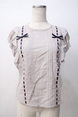 画像1: axes femme POETIQUE / フリルノースリーブブラウス M グレー Y-25-07-14-066-AX-BL-SZ-ZY