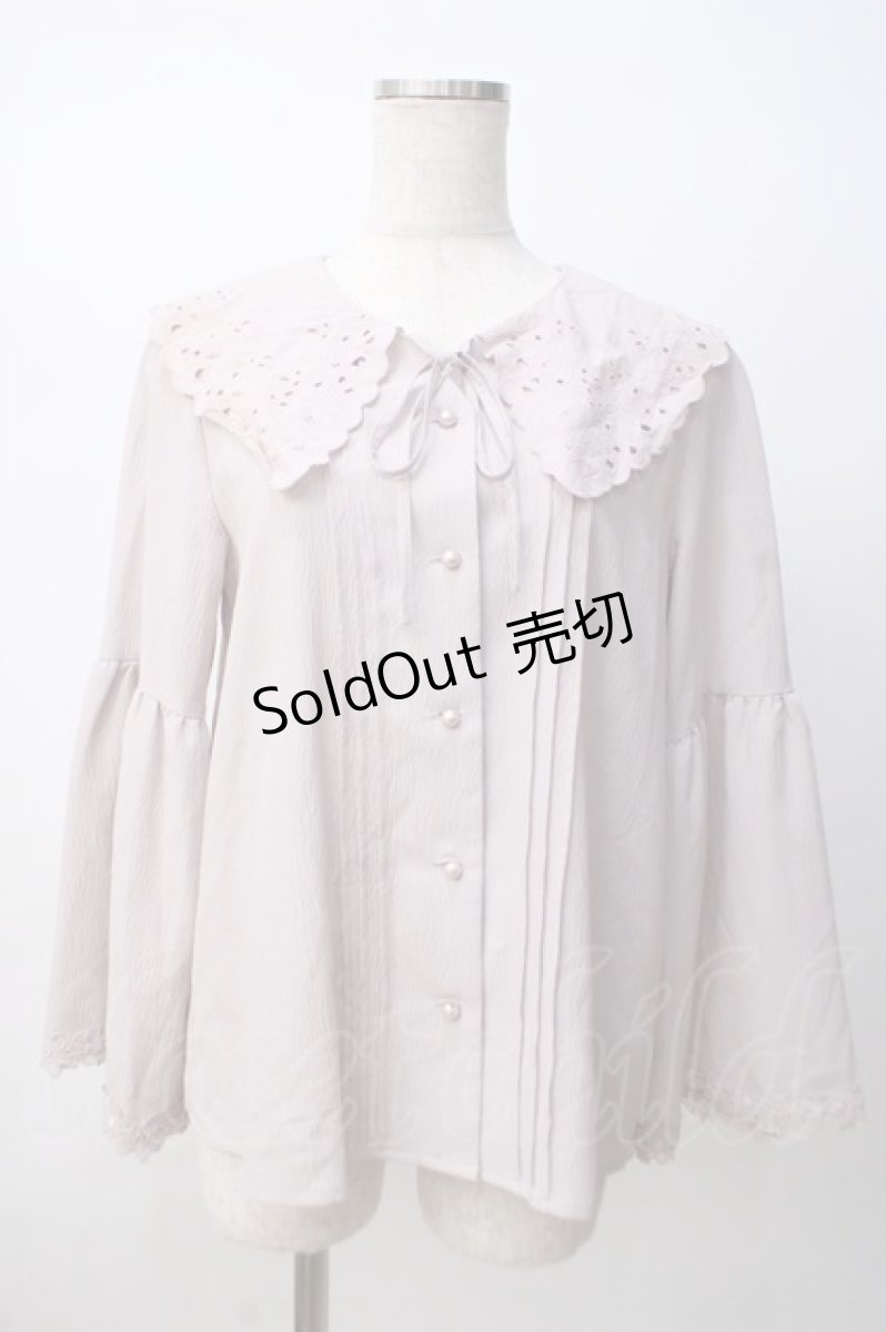 画像1: axes femme / 刺繍入りビッグカラーブラウス M 淡ピンク Y-25-07-14-067-AX-BL-SZ-ZH (1)
