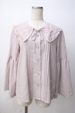 画像1: axes femme / 刺繍入りビッグカラーブラウス M 淡ピンク Y-25-07-14-067-AX-BL-SZ-ZY