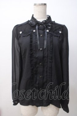 画像1: axes femme POETIQUE / 巻き薔薇デザインフリルブラウス M 黒 Y-25-07-14-069-AX-BL-SZ-ZY