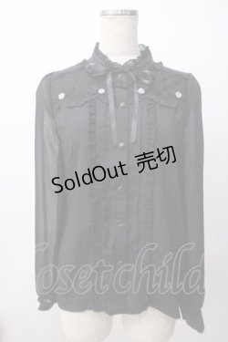 画像1: axes femme POETIQUE / 巻き薔薇デザインフリルブラウス M 黒 Y-25-07-14-069-AX-BL-SZ-ZY
