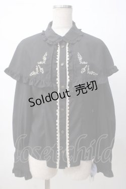 画像1: axes femme kawaii / 刺繍入りケープ付き2wayブラウス M 黒 Y-25-07-14-070-AX-BL-SZ-ZY