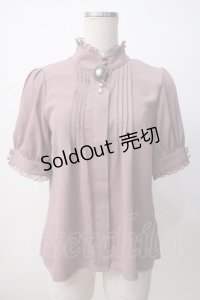 axes femme / カメオブローチスタンドネック半袖ブラウス M ピンク Y-25-07-14-071-AX-BL-SZ-ZY