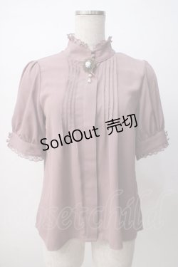 画像1: axes femme / カメオブローチスタンドネック半袖ブラウス M ピンク Y-25-07-14-071-AX-BL-SZ-ZY