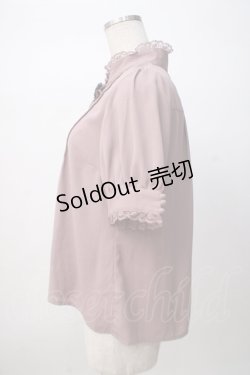 画像2: axes femme / カメオブローチスタンドネック半袖ブラウス M ピンク Y-25-07-14-071-AX-BL-SZ-ZY