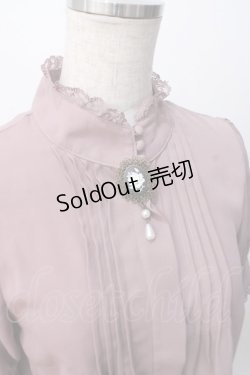 画像4: axes femme / カメオブローチスタンドネック半袖ブラウス M ピンク Y-25-07-14-071-AX-BL-SZ-ZY