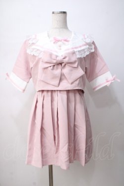 画像1: DearMyLove / レースフリルリボン学園ワンピース L ピンク Y-25-07-14-089-EL-OP-SZ-ZY