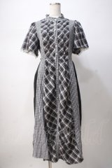 axes femme / チェック切替パッチワークワンピース F 黒 Y-25-07-14-102-AX-OP-SZ-ZY