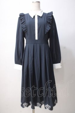 画像1: axes femme / スカラップ刺繍バイカラーワンピース F 紺 Y-25-07-14-107-AX-OP-SZ-ZY