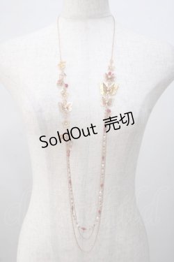 画像1: axes femme / 蝶×ビーズ2連ロングネックレス  ピンクゴールド Y-25-07-14-002-AX-AC-SZ-ZY