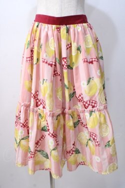 画像1: axes femme kawaii / ストライプレモン柄スカート M ピンク Y-25-07-14-126-AX-SK-SZ-ZY