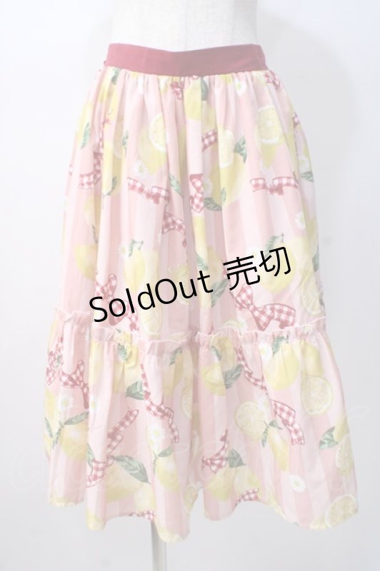 画像1: axes femme Kawaii / ストライプレモン柄スカート M ピンク Y-25-07-14-126-AX-SK-SZ-ZH (1)