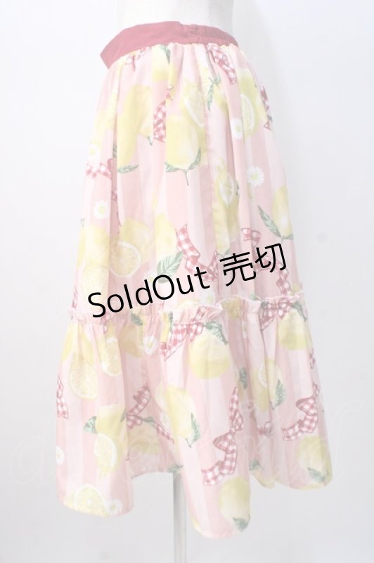 画像2: axes femme Kawaii / ストライプレモン柄スカート M ピンク Y-25-07-14-126-AX-SK-SZ-ZH (2)