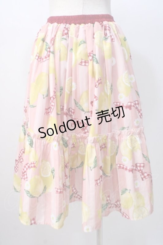 画像3: axes femme Kawaii / ストライプレモン柄スカート M ピンク Y-25-07-14-126-AX-SK-SZ-ZH (3)