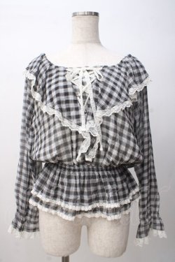 画像1: TRALALA / チェック柄シフォントップス 0 黒 Y-25-07-14-030-LO-TO-SZ-ZY